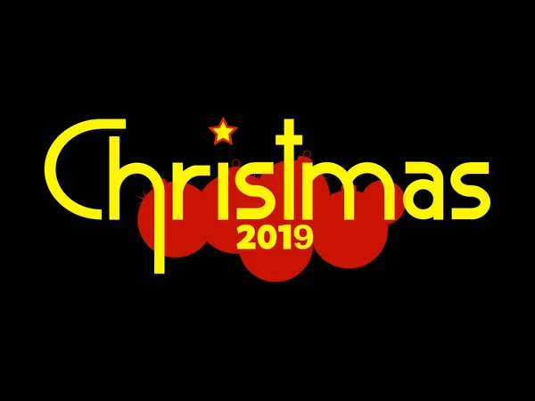 Karácsonyi sárga díszítő szöveg és baubles fekete — Stock Vector