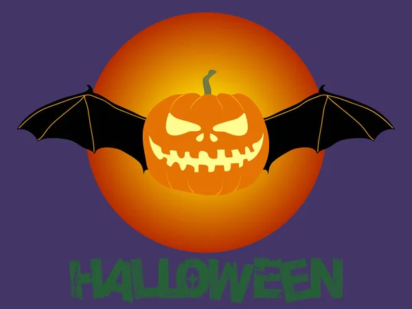 Calabaza de Halloween con alas de murciélago y texto — Vector de stock