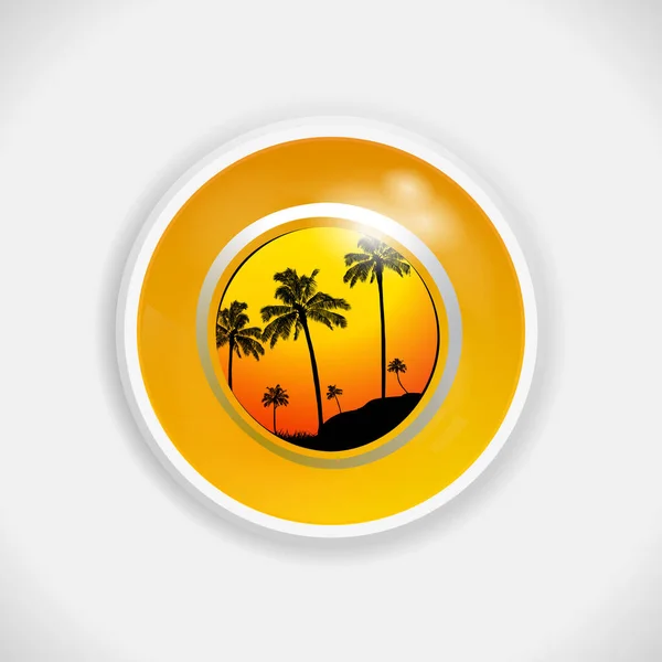 Yellow Bingo Lottery Ball Tropical Summer Scene Palm Trees Silhouette 로열티 프리 스톡 벡터
