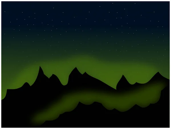 Vue Paisible Scène Nuit Des Montagnes Silhouette Avec Vert Lumineux Graphismes Vectoriels