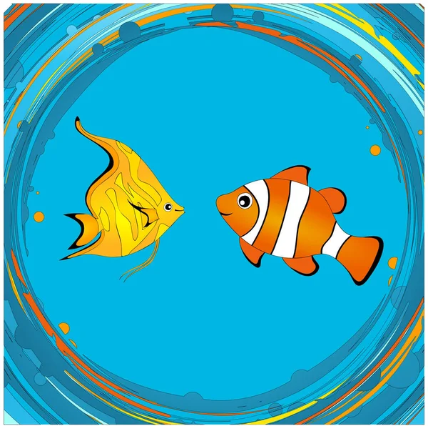 Dibujos Animados Dibujados Mano Estilo Lindo Colorido Peces Tropicales Sobre — Vector de stock