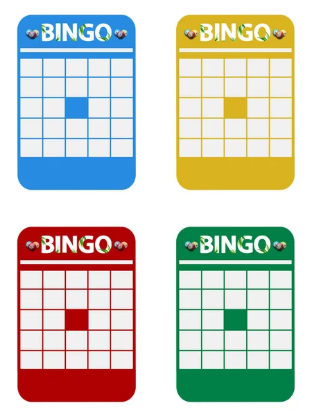 Cuatro Tarjetas Bingo Blanco Espacio Copia Azul Amarillo Rojo Verde — Archivo Imágenes Vectoriales