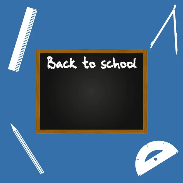 Terug Naar School Blauwe Achtergrond Met Blanco Exemplaar Space Blackboard Rechtenvrije Stockvectors