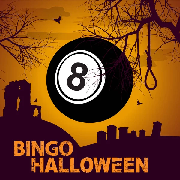 Halloween Bingo Assustador Fundo Assustador Com Número Oito Preto Bola —  Vetores de Stock
