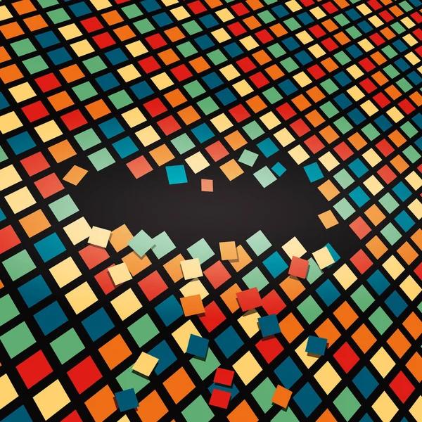 Багатокольорові Квадратні Плитки Падають Над Чорним Абстрактним Тлом — стоковий вектор