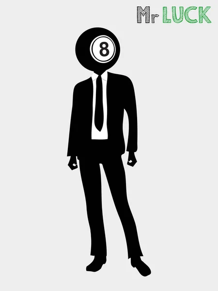 Black White Silhouette Suited Man Bingo Lotto Ball Number Eight 스톡 일러스트레이션