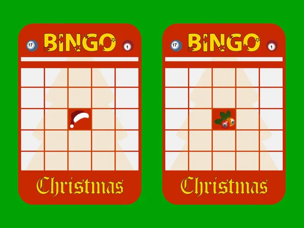 Vánoce Zdobené Červené Prázdné Kopírovat Prostor Bingo Karty Dekorativní Textové — Stockový vektor