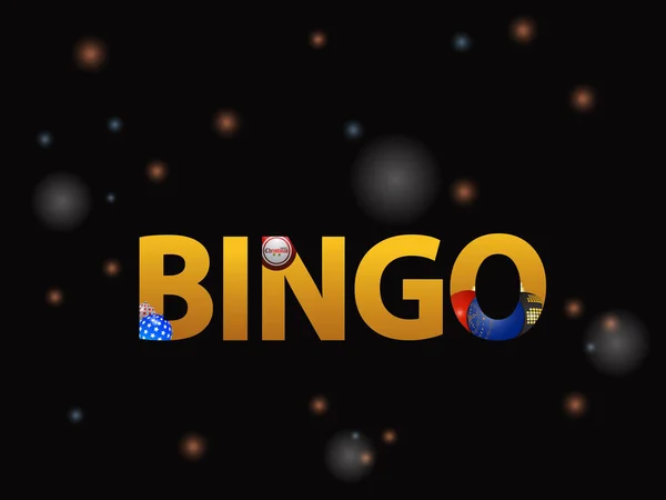 Texte Bingo Doré Noël Décoré Bulles Sur Fond Noir Avec — Image vectorielle