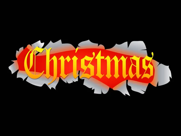 Dekorativ Gul Gotisk Stil Jul Text Som Kommer Från Rippad — Stock vektor