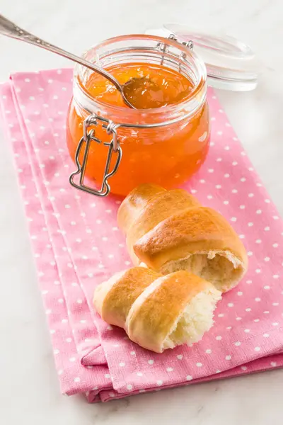 Apricot Jam Jelly Croissants Napkin — Stock Photo, Image