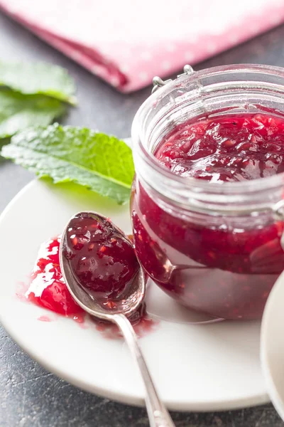 Raspberry Jam Jelly Jar — Stock Photo, Image