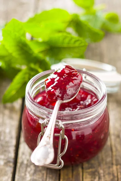 Gelatina Marmellata Lamponi Vaso — Foto Stock