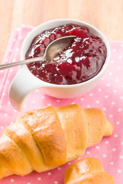 Raspberry Jam Jelly Croissant Napkin — Stock Photo, Image