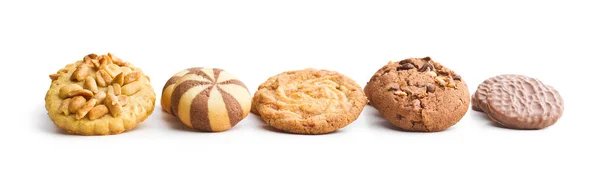 Diferentes Tipos Biscoitos Doces Isolados Fundo Branco — Fotografia de Stock