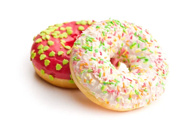 Doce Donuts Polvilhado Isolado Fundo Branco — Fotografia de Stock