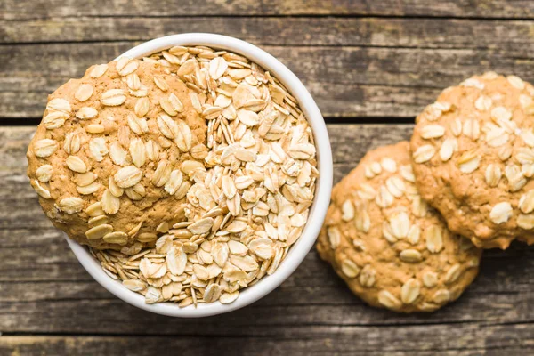 Biscotti Farina Avena Sani Vecchio Tavolo Legno — Foto Stock