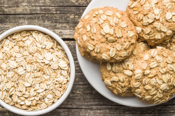 Egészséges Zabliszt Cookie Kat Régi Fából Készült Asztal — Stock Fotó