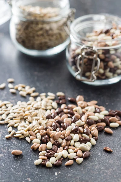 Chocolate Covered Sunflower Seeds Old Kitchen Table — Stock Photo, Image