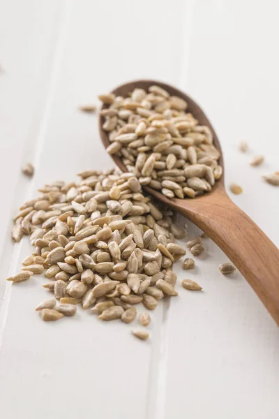 Peeled Sunflower Seeds Spoon — Stock Photo, Image