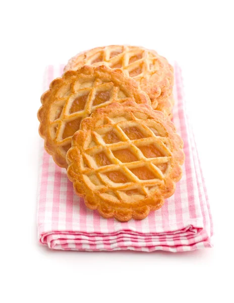 Las Galletas Pastel Manzana Servilleta Cuadros Aislada Sobre Fondo Blanco — Foto de Stock