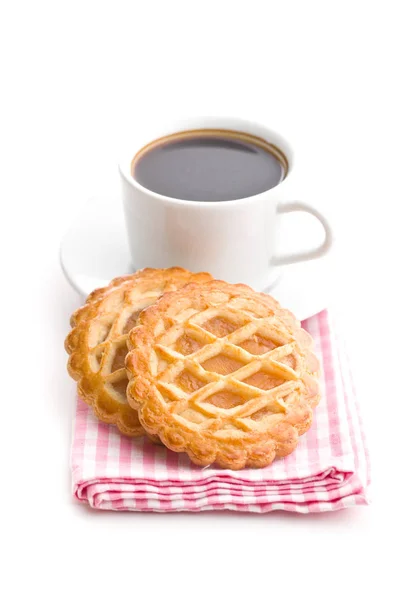 Las Galletas Tarta Manzana Taza Café Aislados Sobre Fondo Blanco —  Fotos de Stock