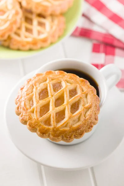 Las Galletas Pastel Manzana Taza Café — Foto de Stock