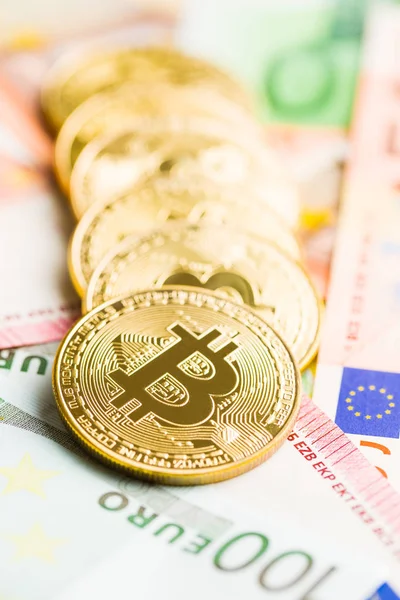 Golden Bitcoin Cryptocurrency Euro Currency — Stock Photo, Image