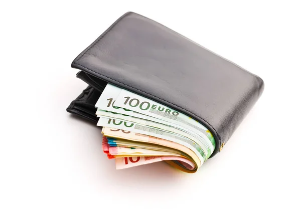 Billetera Con Billetes Euros Aislados Sobre Fondo Blanco — Foto de Stock