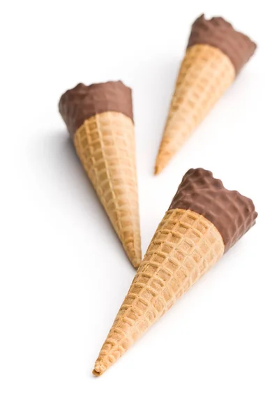 Cone Sorvete Com Chocolate Isolado Fundo Branco — Fotografia de Stock