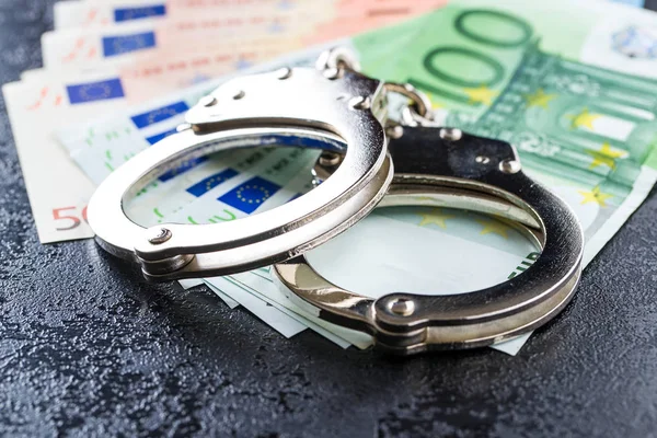 Handcuffs Euro Money Euro Banknotes — Stock Photo, Image