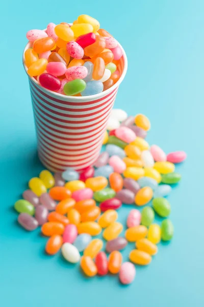 Sweet Jelly Beans Paper Cup Colorful Background — Stock Photo, Image