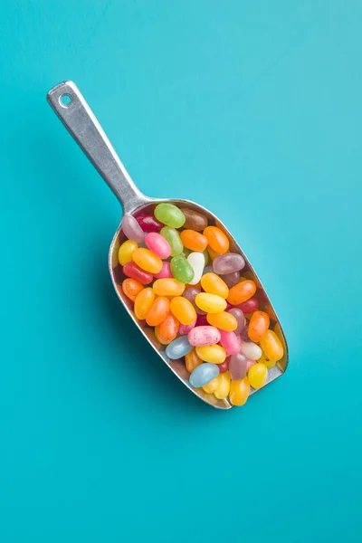 Sweet Jelly Beans Scoop Colorful Background — Stock Photo, Image