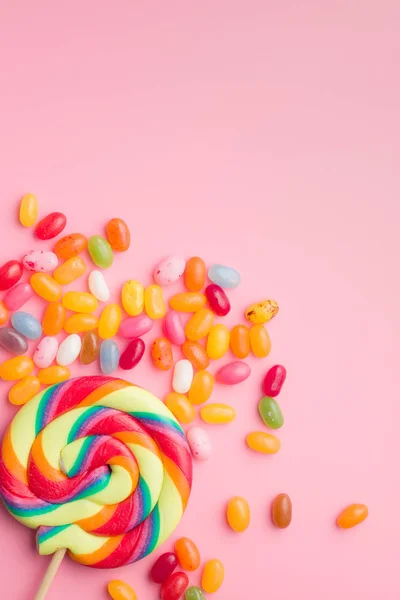 Sweet Jelly Beans Lollipop Colorful Background — Stock Photo, Image