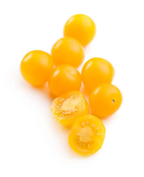Gelbe Kirschtomaten Isoliert Auf Weißem Hintergrund — Stockfoto