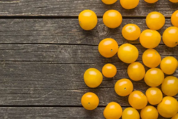 Yellow Cherry Tomatoes Old Wooden Table — Stock Photo, Image