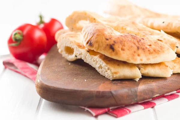 Indian Naan Bread Tomatoes White Kitchen Table — Stock Photo, Image