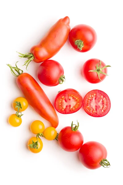 Sabrosos Varios Tomates Aislados Sobre Fondo Blanco — Foto de Stock