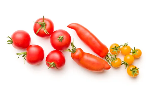 Saboroso Vários Tomates Isolados Fundo Branco — Fotografia de Stock