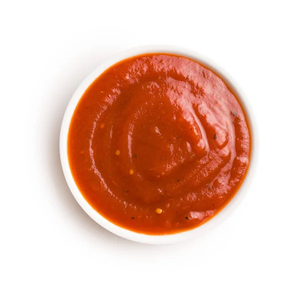 Ízletes Vörös Ketchup Tálba Elszigetelt Fehér Background — Stock Fotó