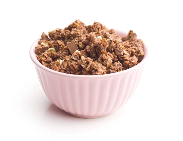 Gezonde Chocolade Muesli Kom Geïsoleerd Witte Achtergrond — Stockfoto