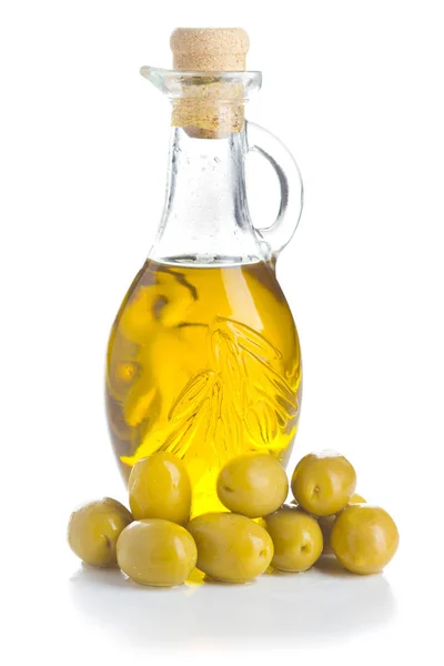 Olive Verdi Olio Oliva Isolate Fondo Bianco — Foto Stock
