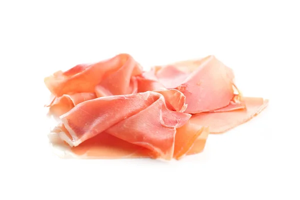 Crudo Italian Prosciutto Sau Jamon Izolat Fundal Alb — Fotografie, imagine de stoc