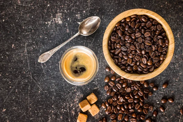 Koffiebonen Espressokoffie Bovenaanzicht — Stockfoto