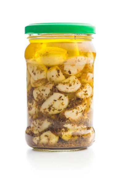 Pickled Garlic Glass Jar Isolated White Background — Stock Photo, Image