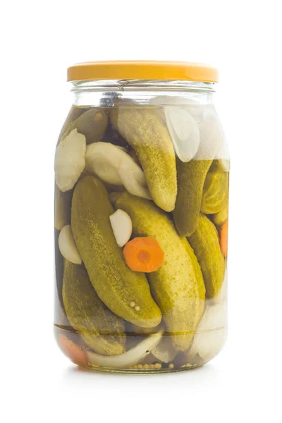 Pickled Cucumbers Jar Isolated White Background — Stock Photo, Image