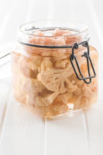 Pickled Cauliflower Jar Table — Stock Photo, Image