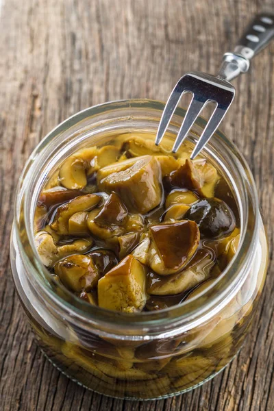 Pickled Mushrooms Marinated Boletus Jar — Stock Photo, Image