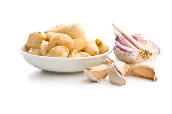 Marinated Garlic Pickled Garlic Bowl Isolated White Background — Stock Photo, Image