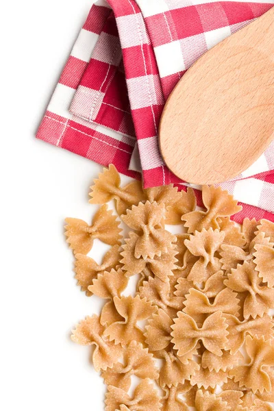 Wholewheat Farfalle Pasta Tasty Italian Pasta Napkin Isolated White Background — Stock Photo, Image
