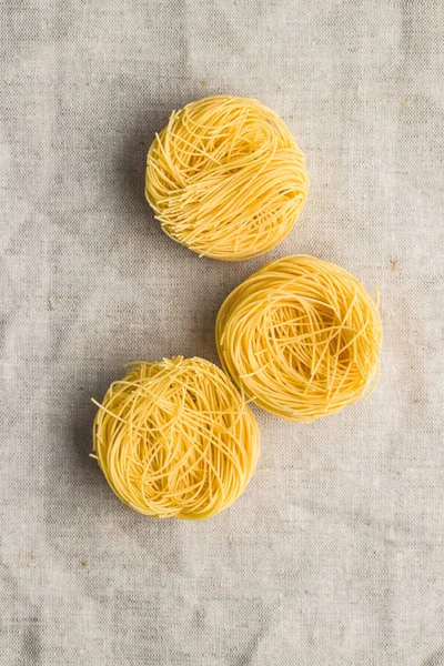 Italian Pasta Tagliatelle Nest Top View — Stock Photo, Image